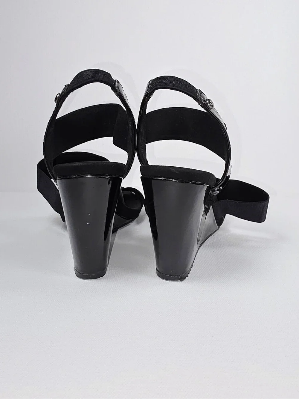 Anne Klein Sport Size 7.5 Black Strappy Wedge Sandals - Women